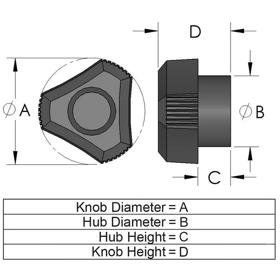 RT Series_RT2 3-Prong Knob Line Drawing