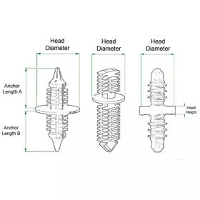 Push-In Rivets - Double-ended Fir Tree - Line Drawing