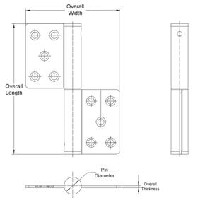 Lift-Off Flag Hinges - Screw on - Line Drawing