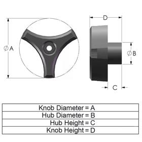 Hex Series_RT5 Snap-Lock Knob Line Drawing