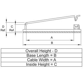 Flat Cable Clamp - Adhesive Mount Hinged No Tension - Line Drawing