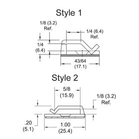 Flat Cable Clamp - Screw and Adhesive Mount Split Arm - Line Drawing