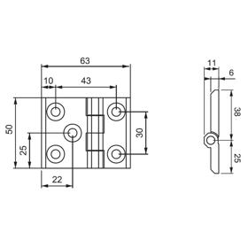 Leaf Hinges - Countersunk Mount - Line Drawing