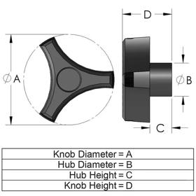 RT Series_RT5-RT7 3-Prong Knob Line Drawing