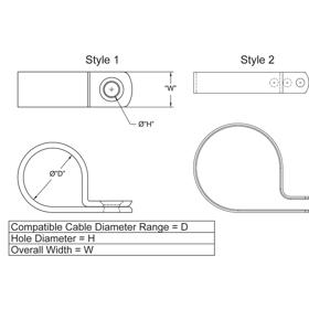 Cable Clamps - P Style/Screw Mount/Nylon/Black - Line Drawing