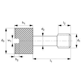 Captive Thumb Screws - Low Head with Slot - Line Drawing