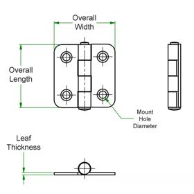 Leaf Hinges - Countersunk Mount - Line Drawing